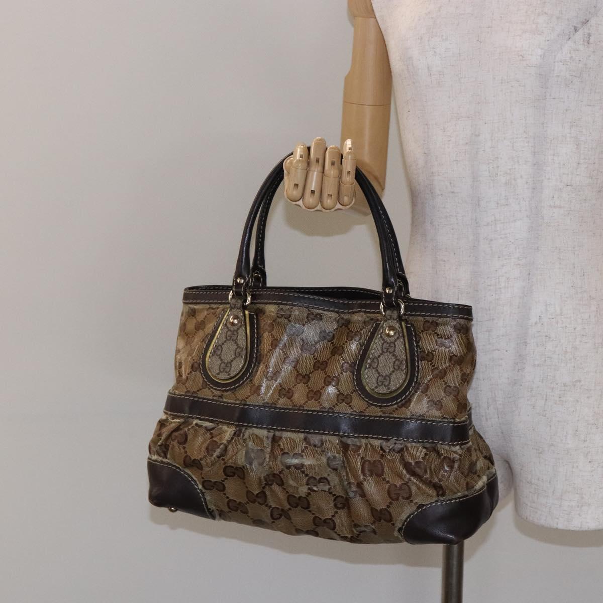 GUCCI GG Crystal Hand Bag Coated Canvas Beige Gold 223964 Auth 138117