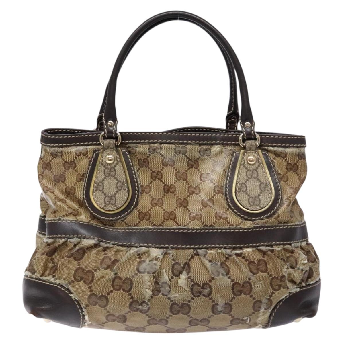 GUCCI GG Crystal Hand Bag Coated Canvas Beige Gold 223964 Auth 138117