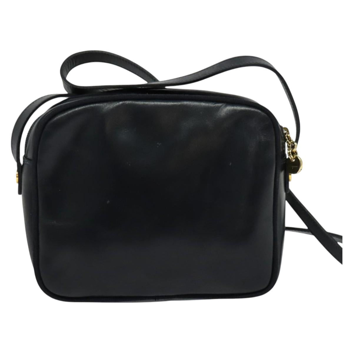 Salvatore Ferragamo Vala Shoulder Bag Leather Navy Gold Auth 138120