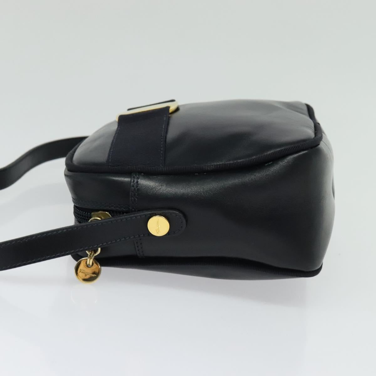 Salvatore Ferragamo Vala Shoulder Bag Leather Navy Gold Auth 138120