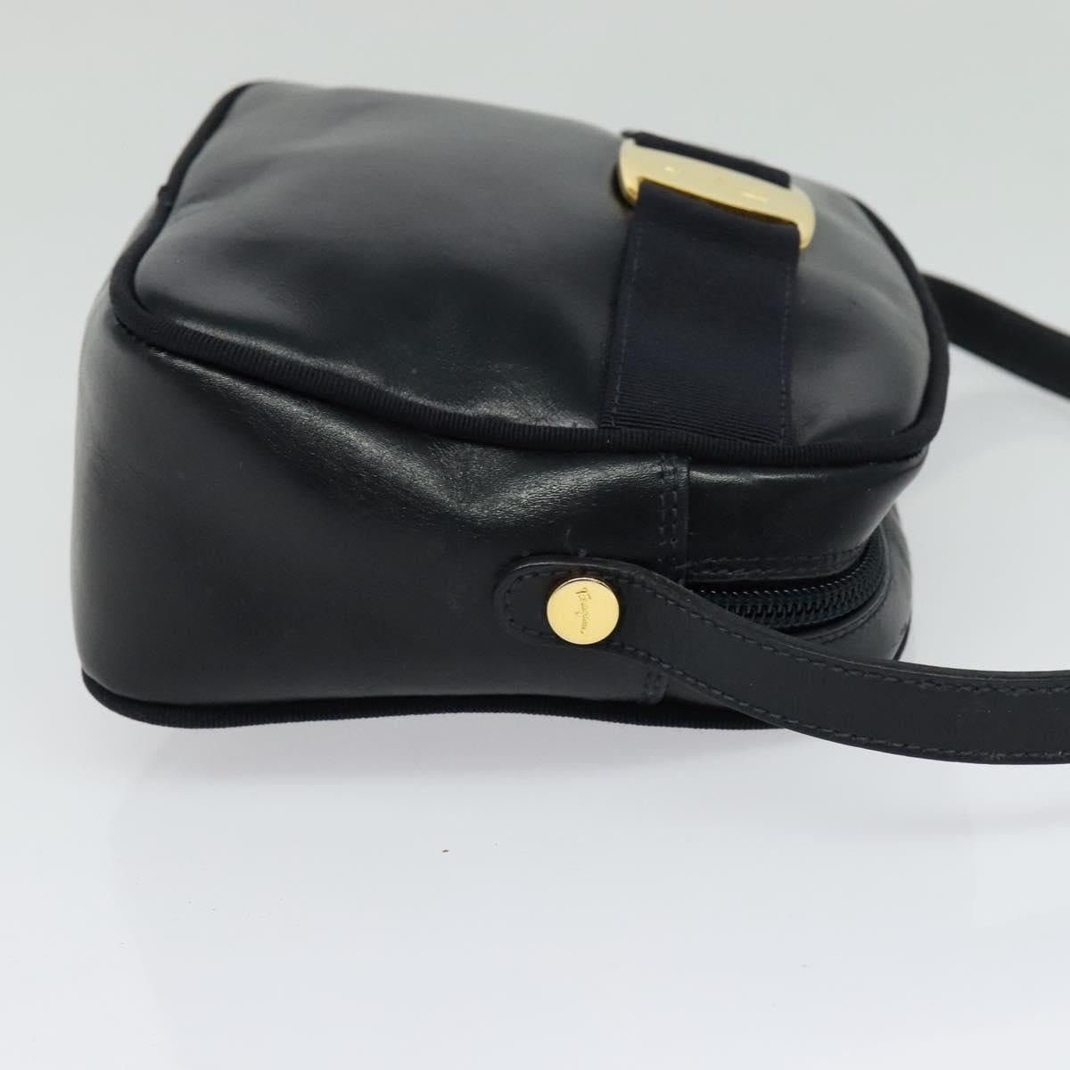 Salvatore Ferragamo Vala Shoulder Bag Leather Navy Gold Auth 138120