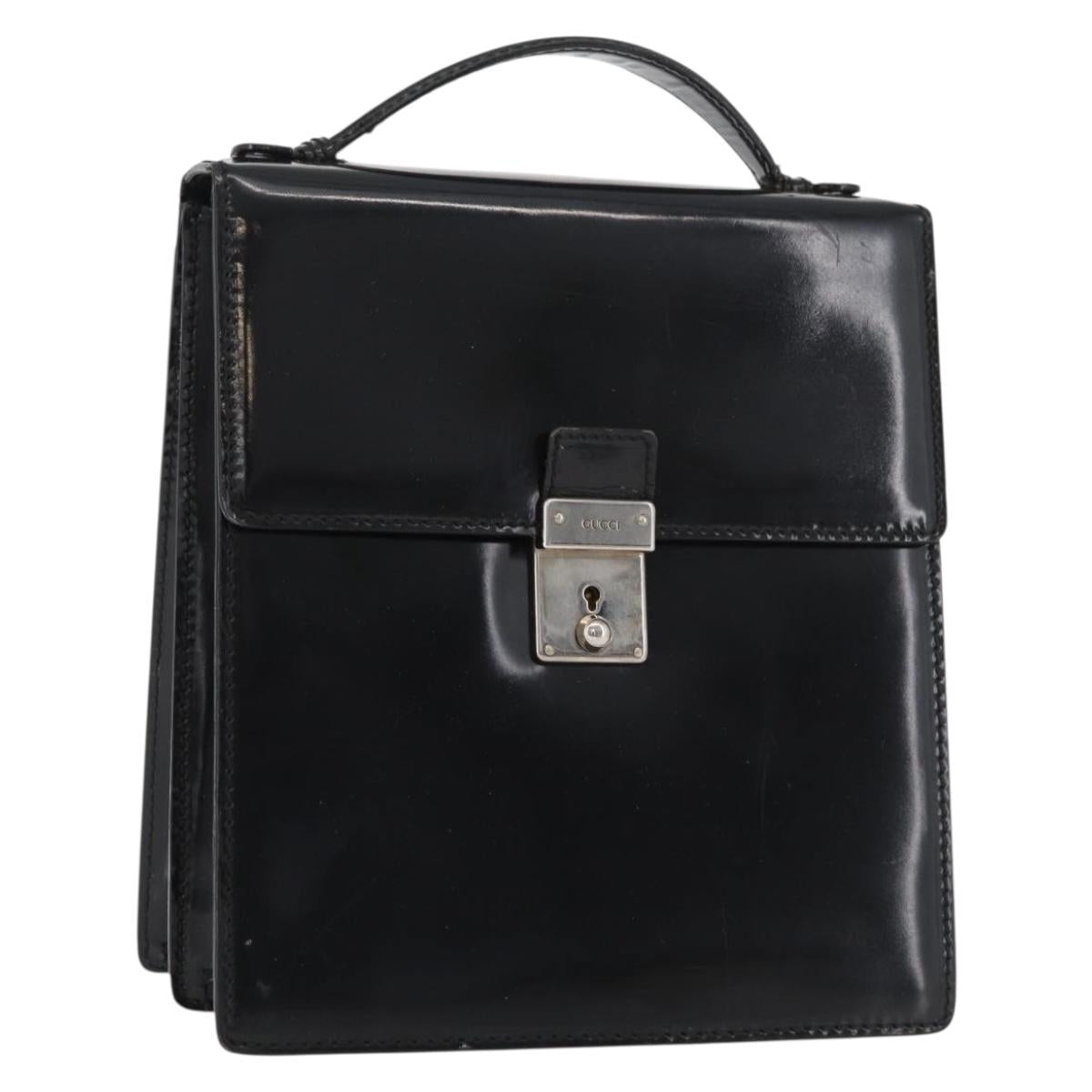 GUCCI Hand Bag Patent leather Black Silver 018 123 1003 Auth 138124