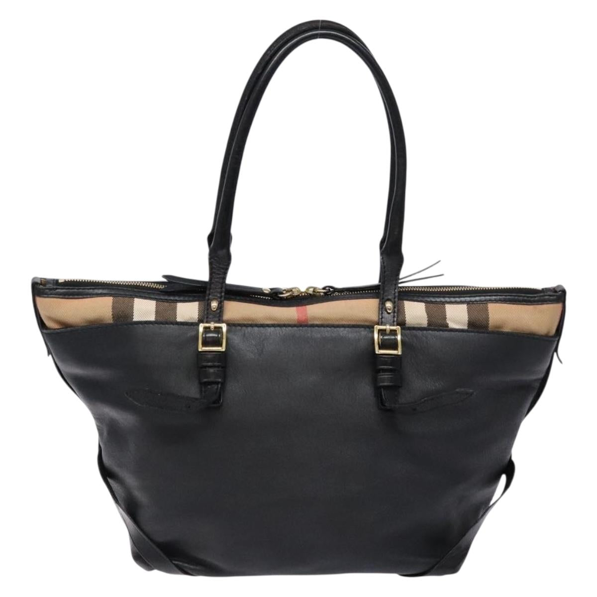 BURBERRY Nova Check Tote Bag Leather Beige Gold Auth 138125