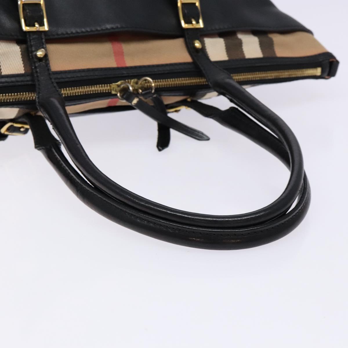 BURBERRY Nova Check Tote Bag Leather Beige Gold Auth 138125