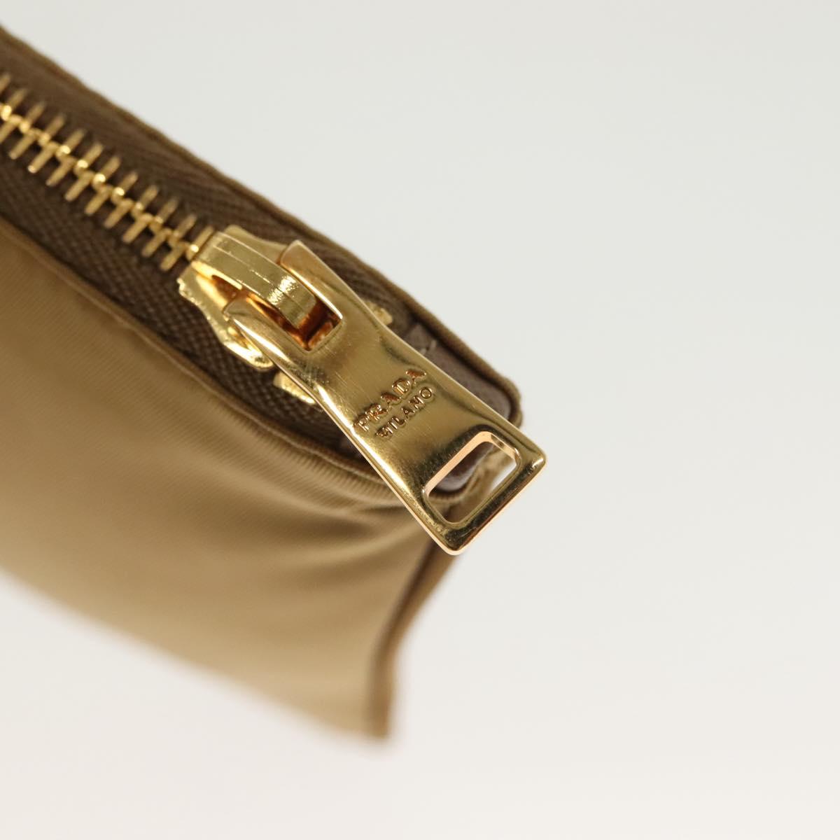 PRADA Clutch Bag Nylon Beige Gold Auth 138126