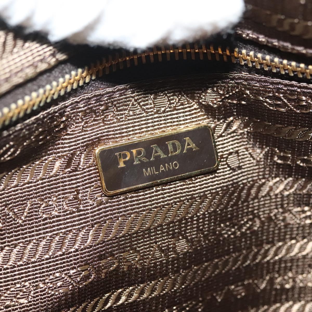 PRADA Clutch Bag Nylon Beige Gold Auth 138126