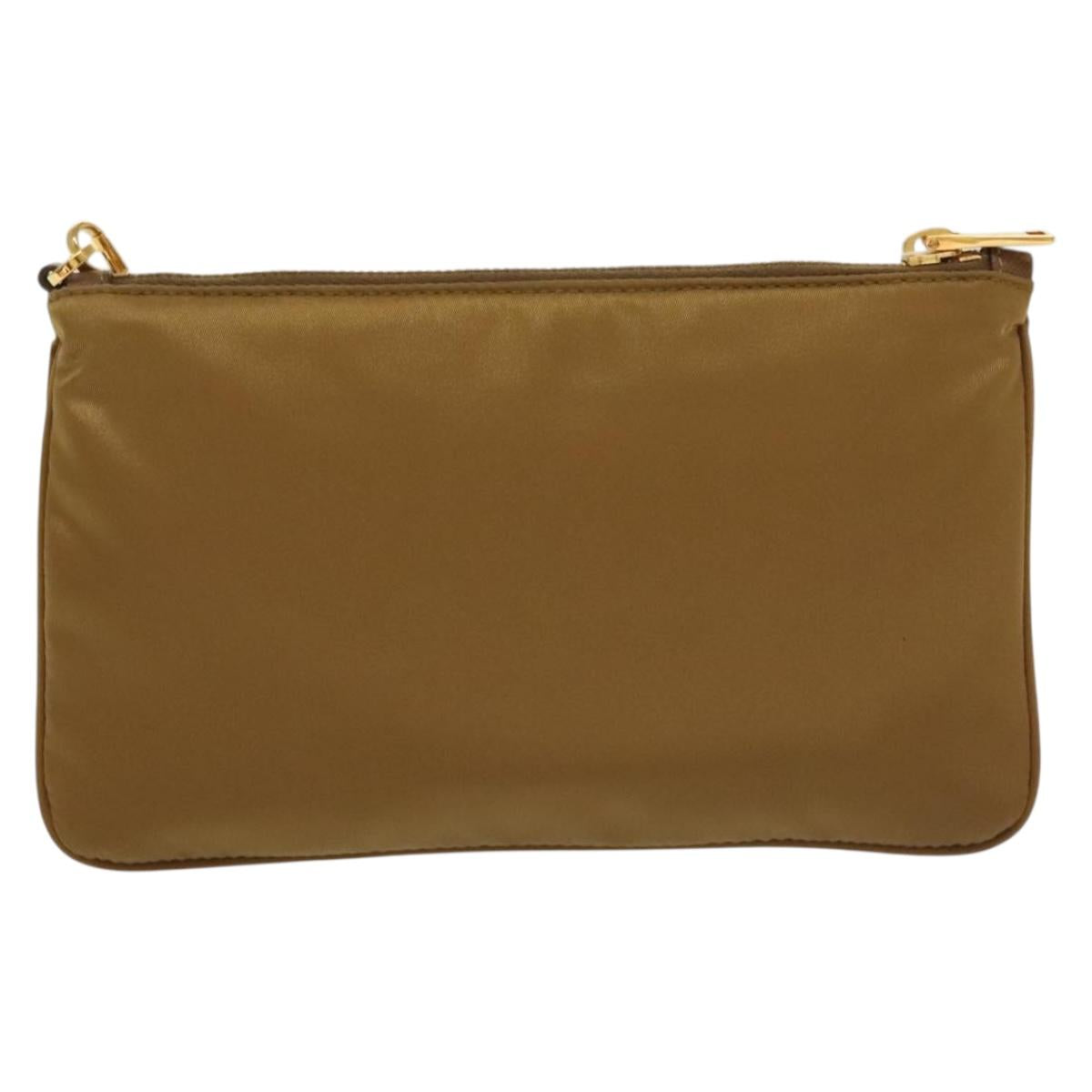 PRADA Clutch Bag Nylon Beige Gold Auth 138126