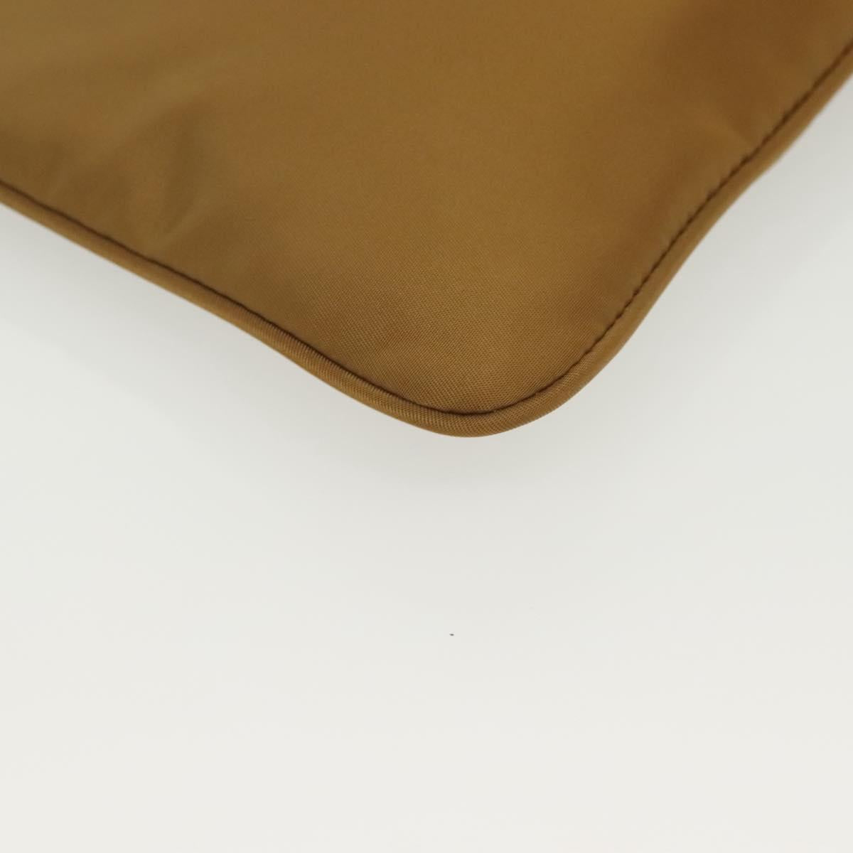 PRADA Clutch Bag Nylon Beige Gold Auth 138126
