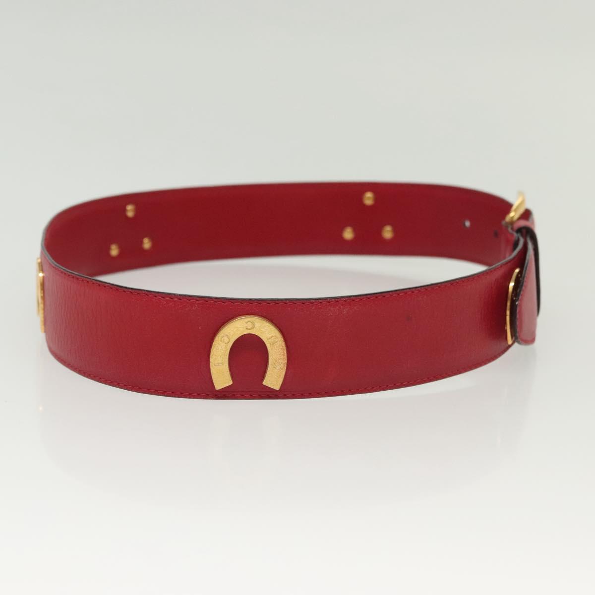 GUCCI Belt Leather 31.5"" Red Gold Auth 138129