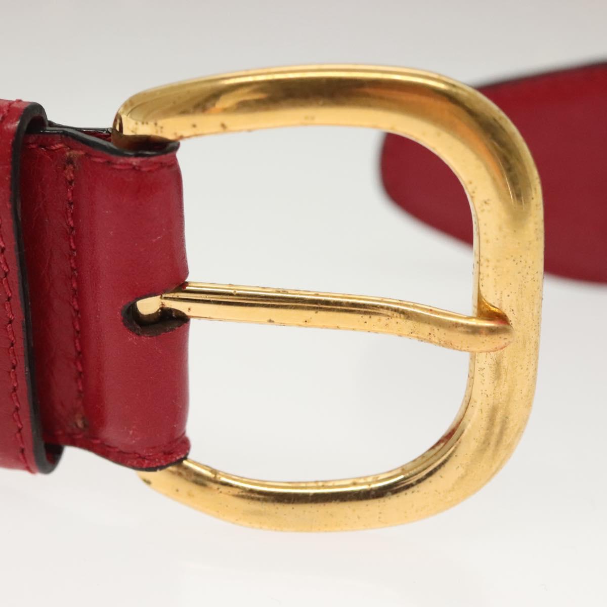 GUCCI Belt Leather 31.5"" Red Gold Auth 138129