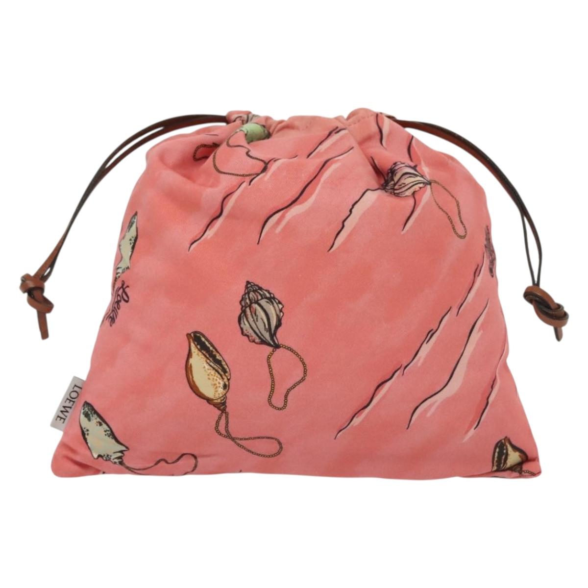 LOEWE Drawstring Pouch Canvas Pink Auth 138135