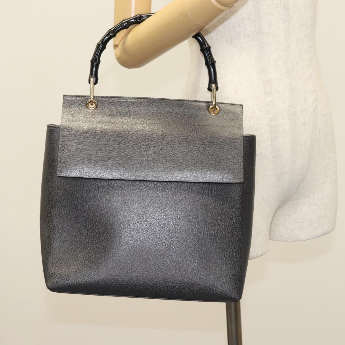 GUCCI Bamboo Hand Bag Leather Outlet Gold Black 001 1118 1886 Auth 138137