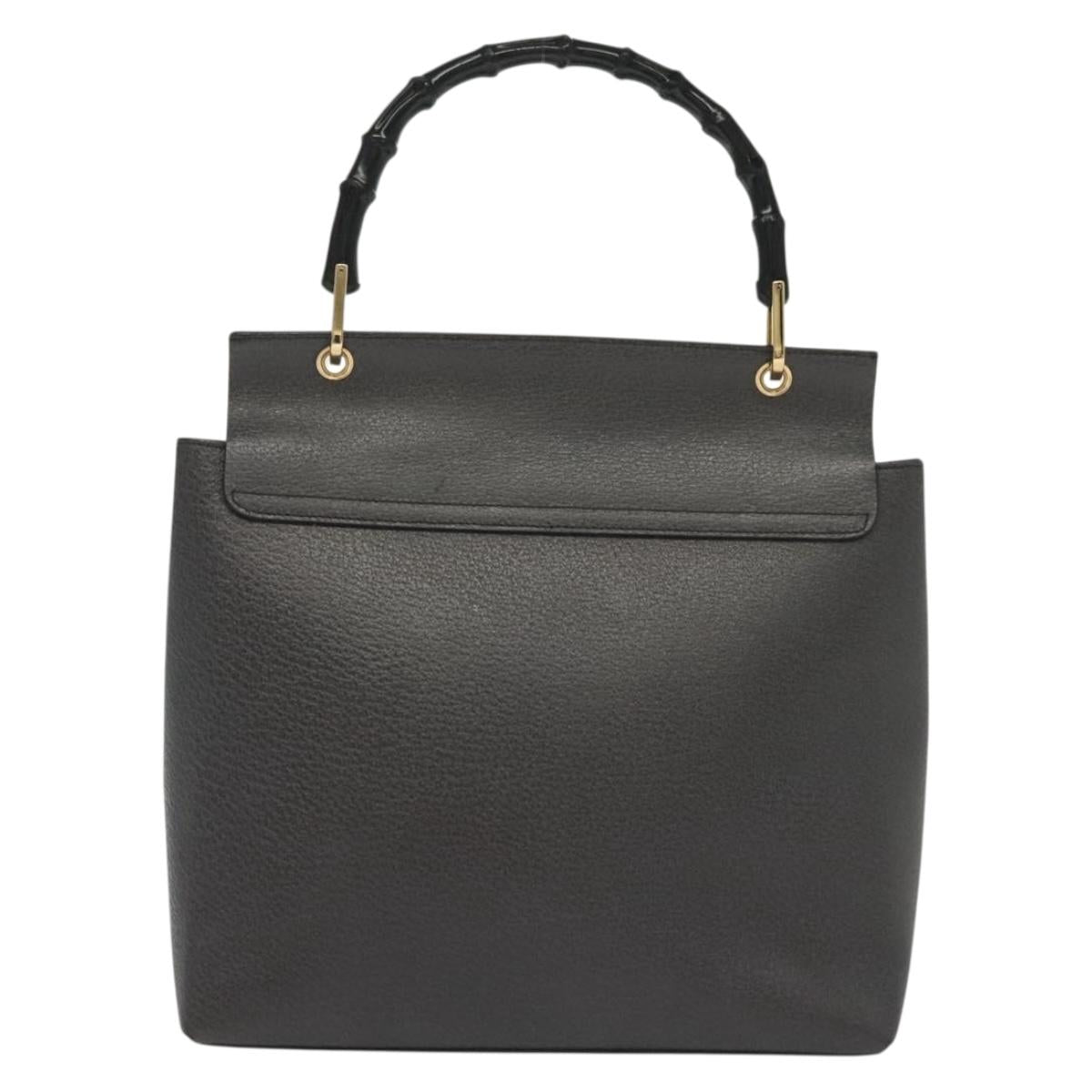 GUCCI Bamboo Hand Bag Leather Outlet Gold Black 001 1118 1886 Auth 138137
