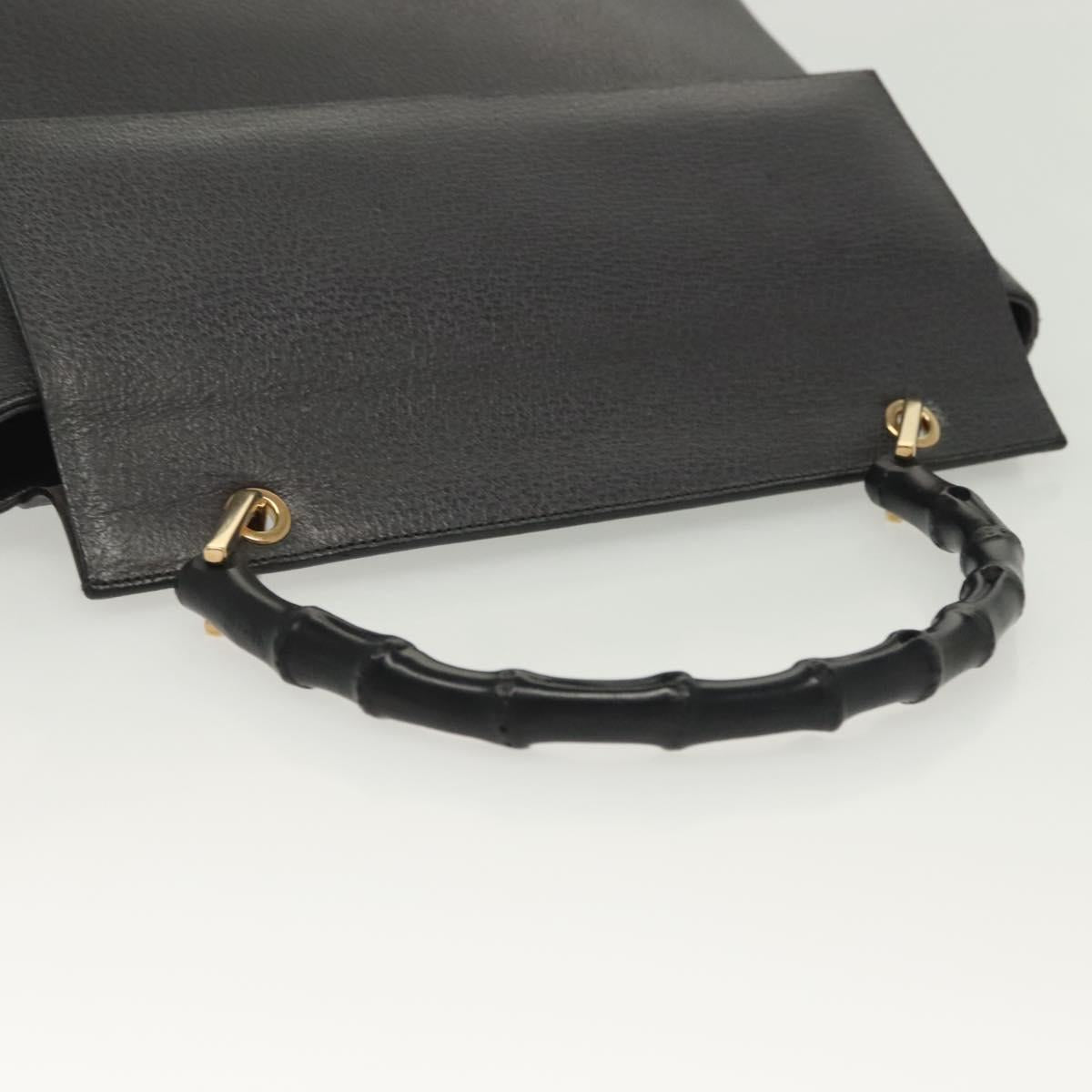 GUCCI Bamboo Hand Bag Leather Outlet Gold Black 001 1118 1886 Auth 138137