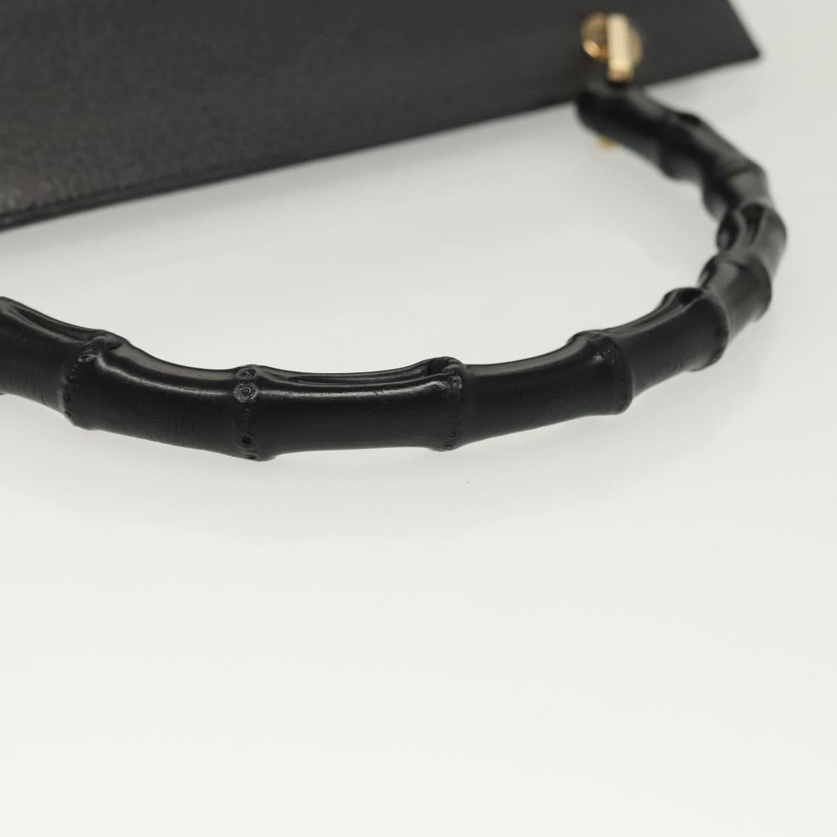 GUCCI Bamboo Hand Bag Leather Outlet Gold Black 001 1118 1886 Auth 138137