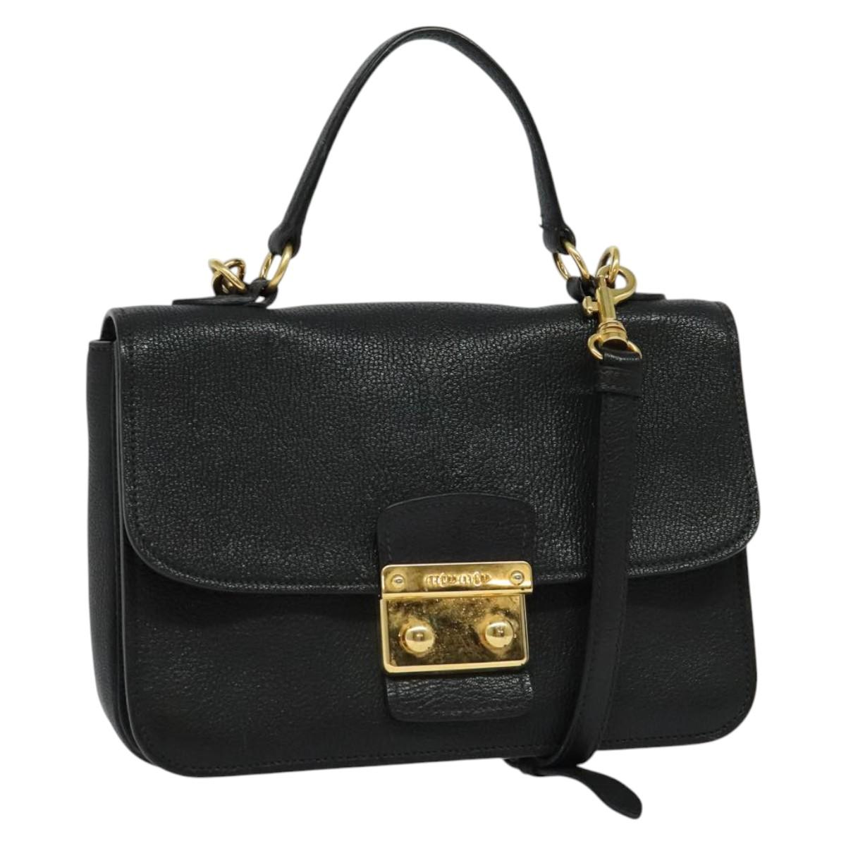 Miu Miu Hand Bag Leather 2way Black Gold Auth 138148