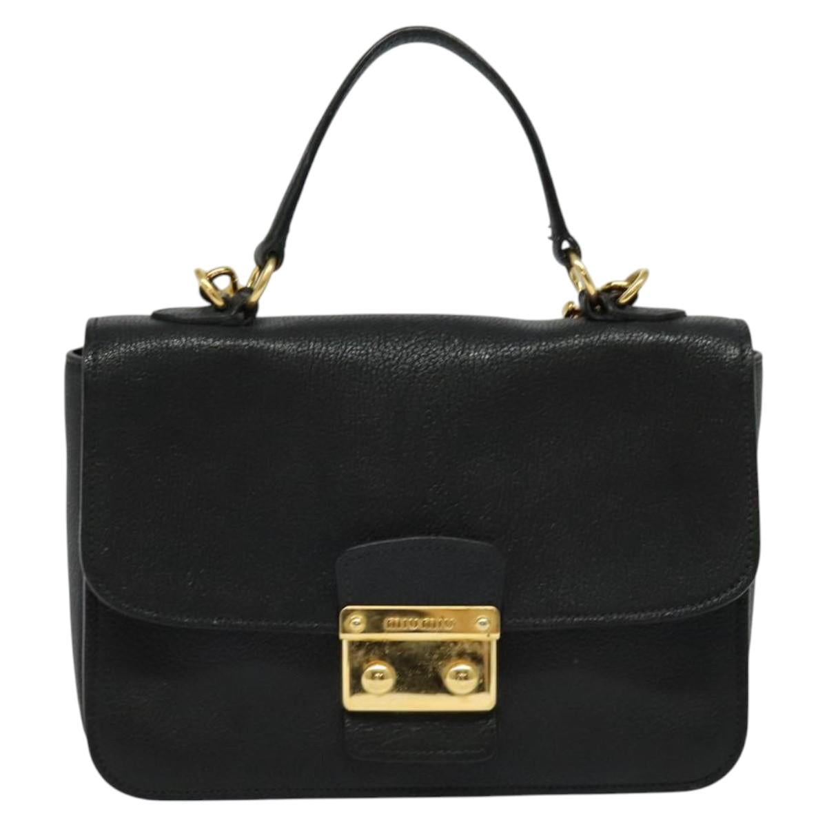 Miu Miu Hand Bag Leather 2way Black Gold Auth 138148