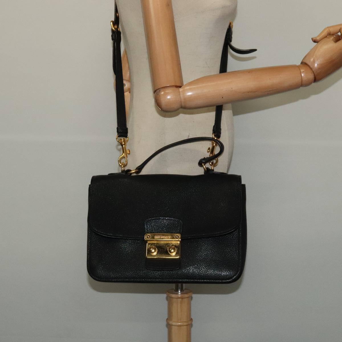 Miu Miu Hand Bag Leather 2way Black Gold Auth 138148