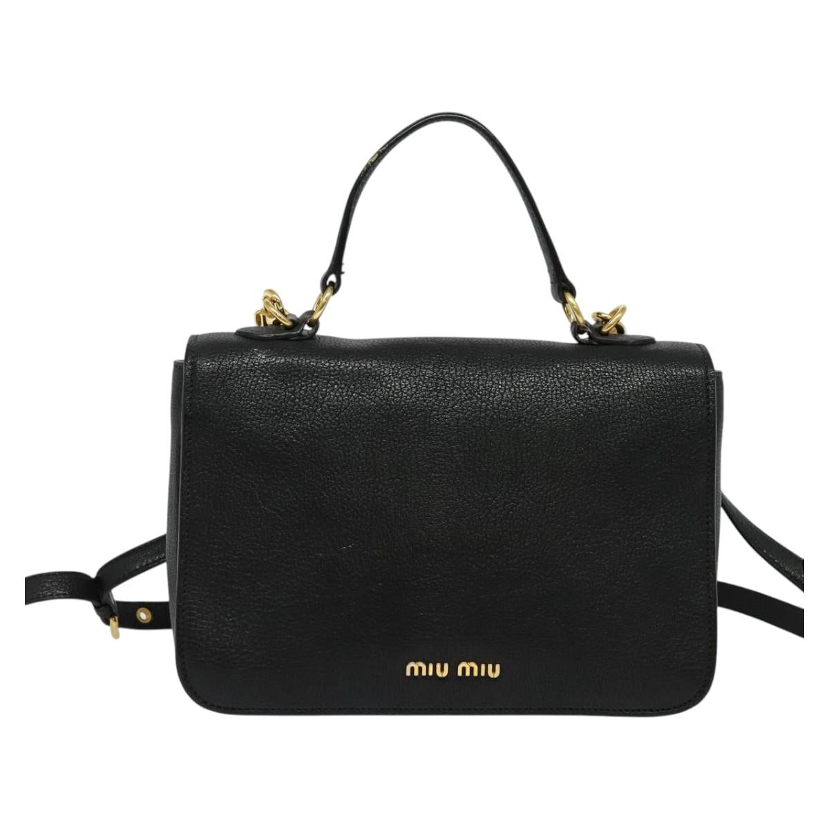 Miu Miu Hand Bag Leather 2way Black Gold Auth 138148