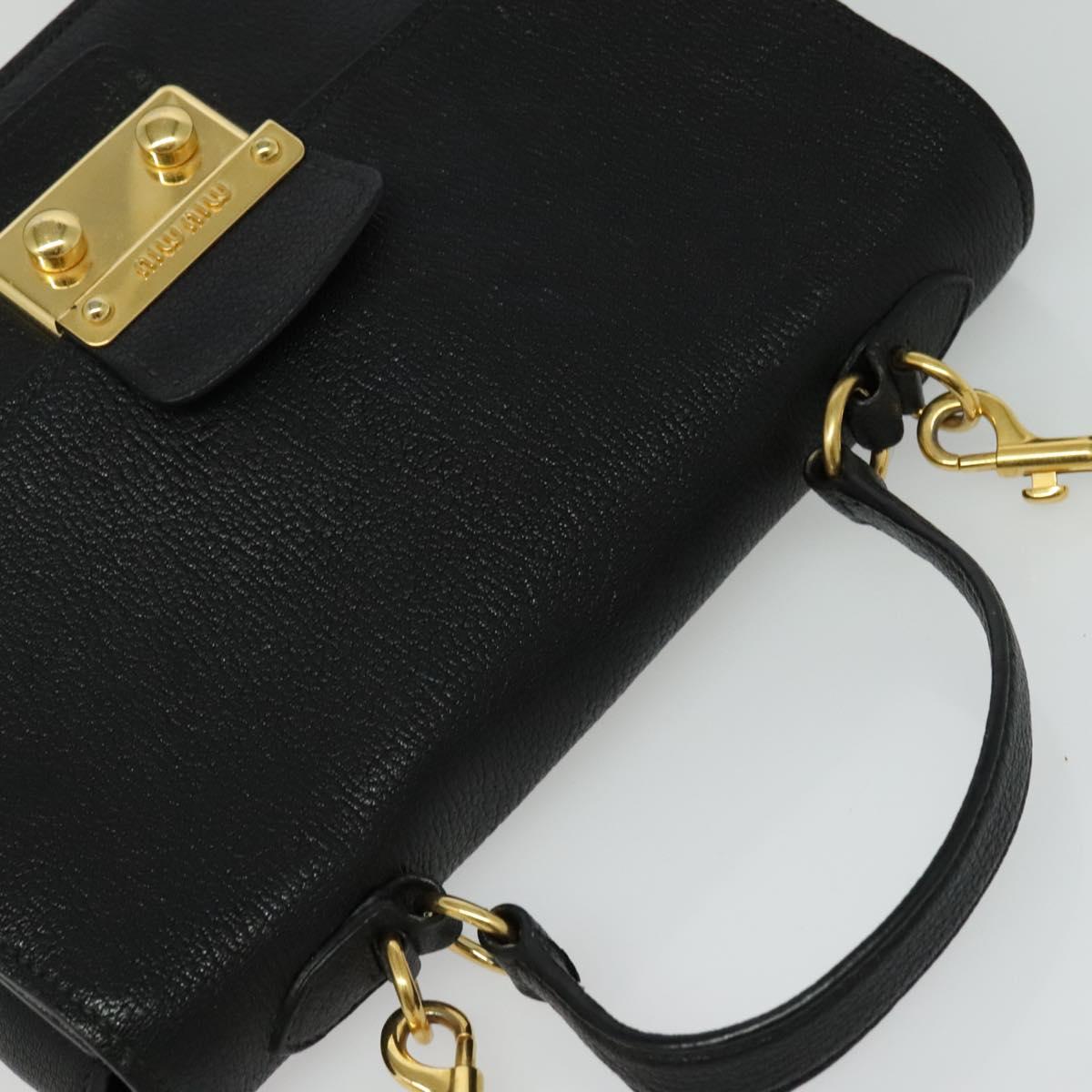 Miu Miu Hand Bag Leather 2way Black Gold Auth 138148