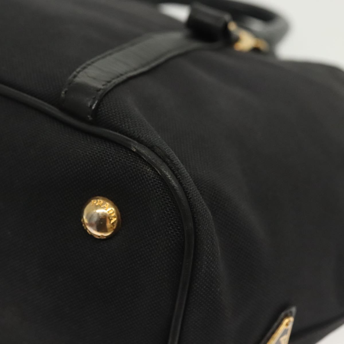 PRADA Tote Bag Canvas Black Gold Auth 138150