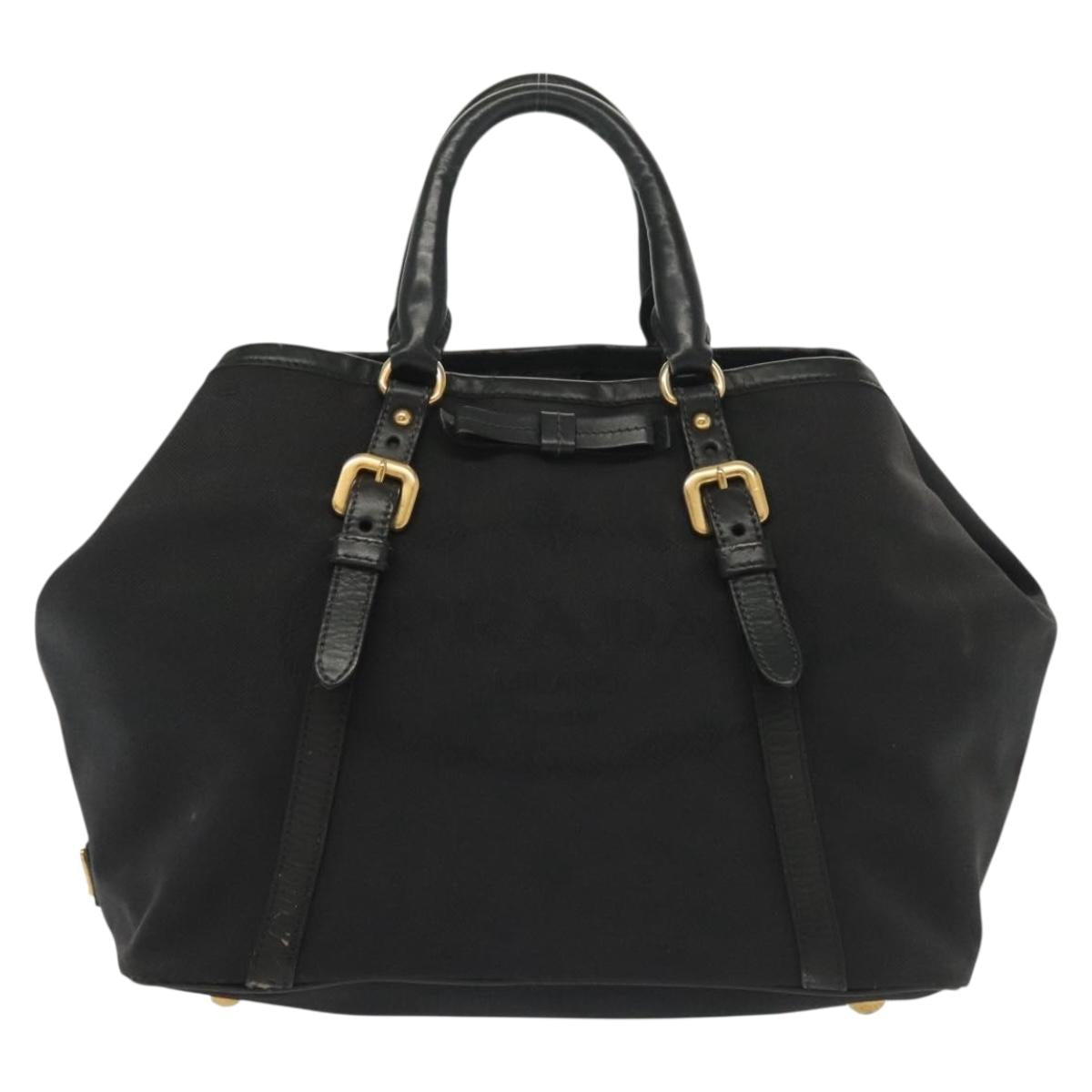 PRADA Tote Bag Canvas Black Gold Auth 138150