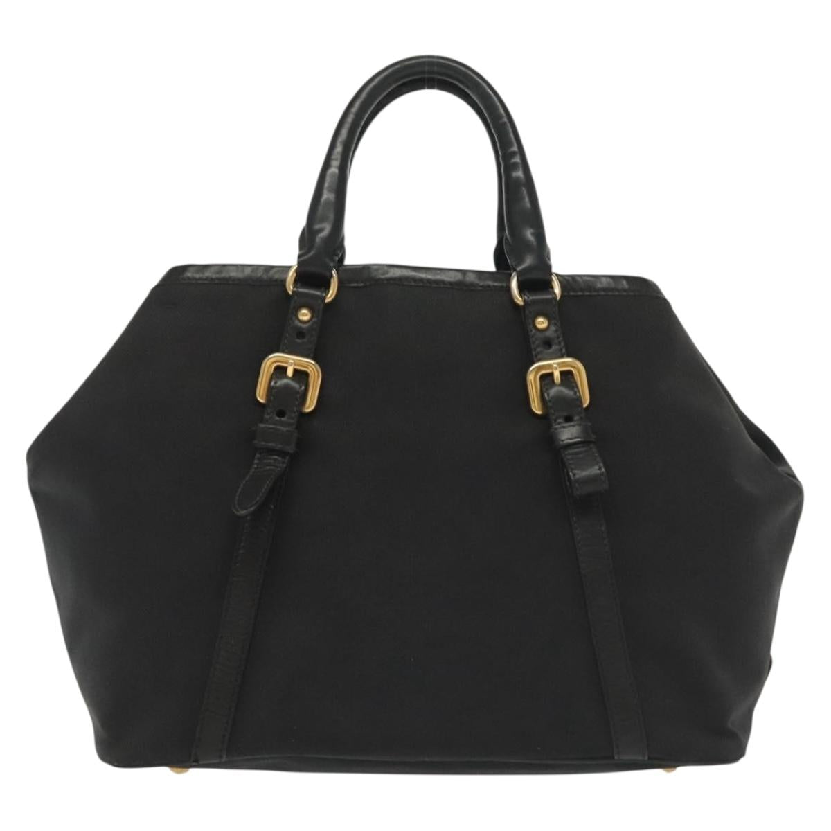 PRADA Tote Bag Canvas Black Gold Auth 138150