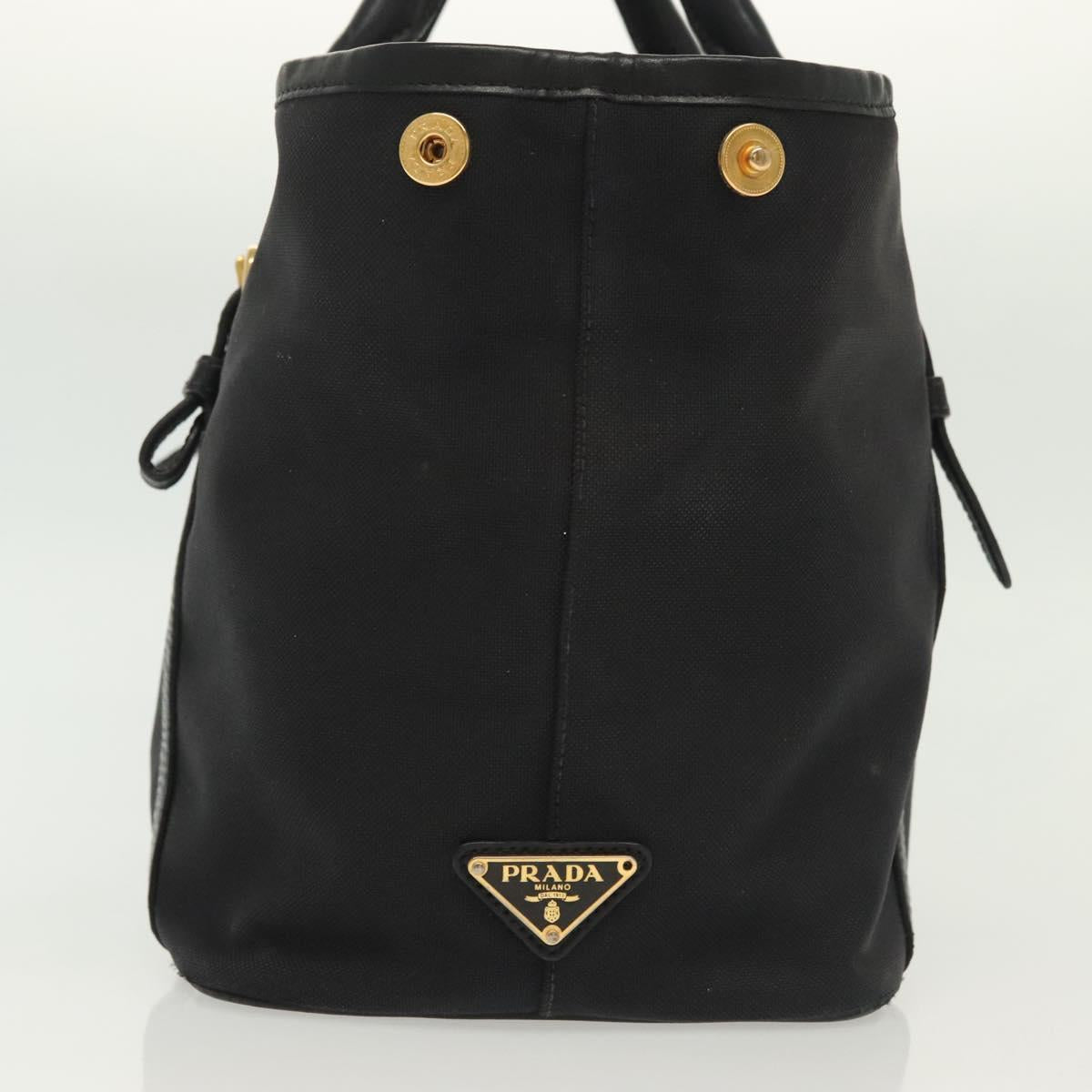 PRADA Tote Bag Canvas Black Gold Auth 138150