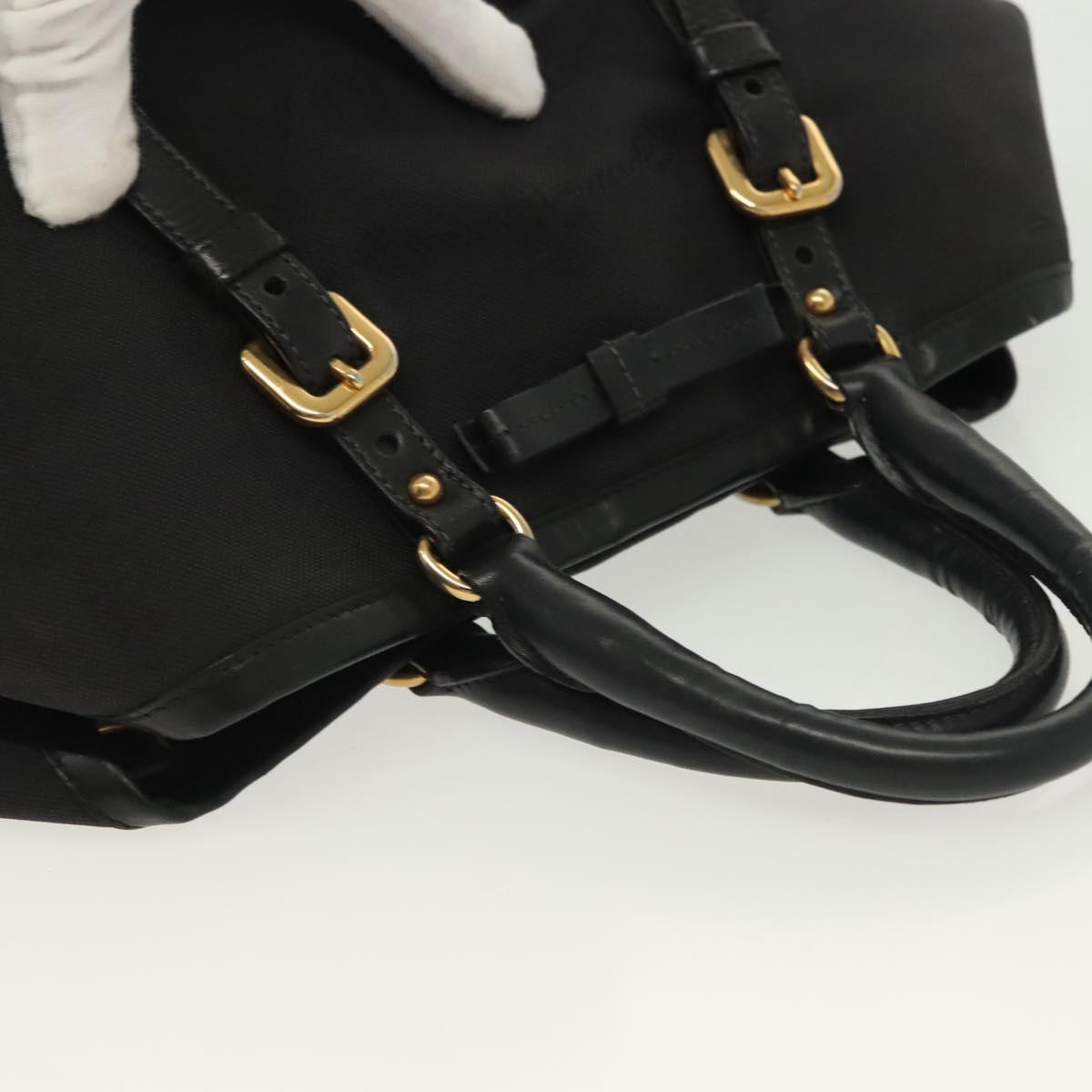 PRADA Tote Bag Canvas Black Gold Auth 138150