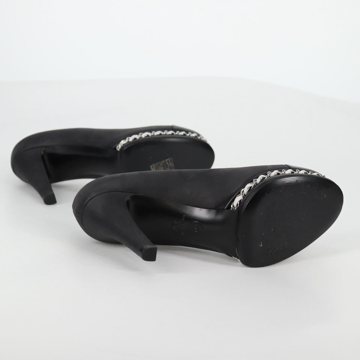 CHANEL Pumps High Heels Leather 36C Black CC Auth 138153V