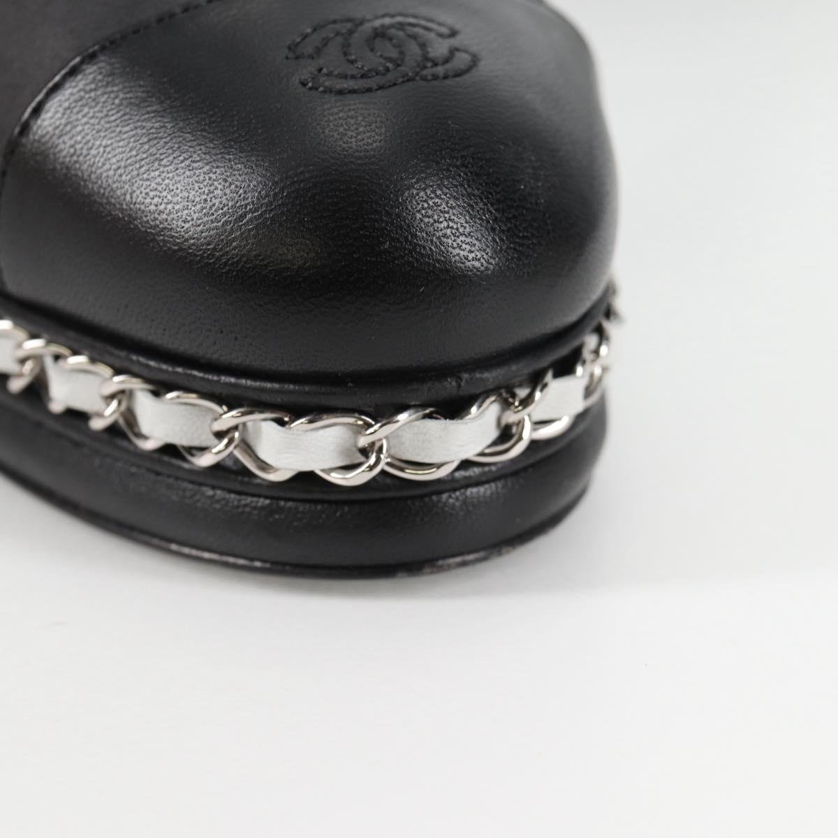 CHANEL Pumps High Heels Leather 36C Black CC Auth 138153V