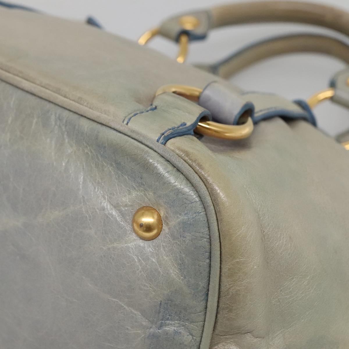 Miu Miu Hand Bag Leather Light Blue Gold Auth 138164