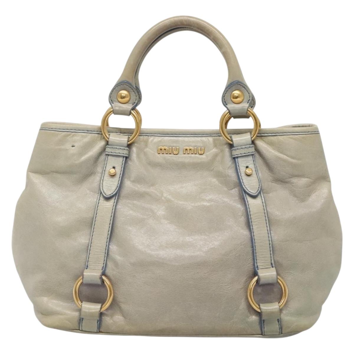 Miu Miu Hand Bag Leather Light Blue Gold Auth 138164