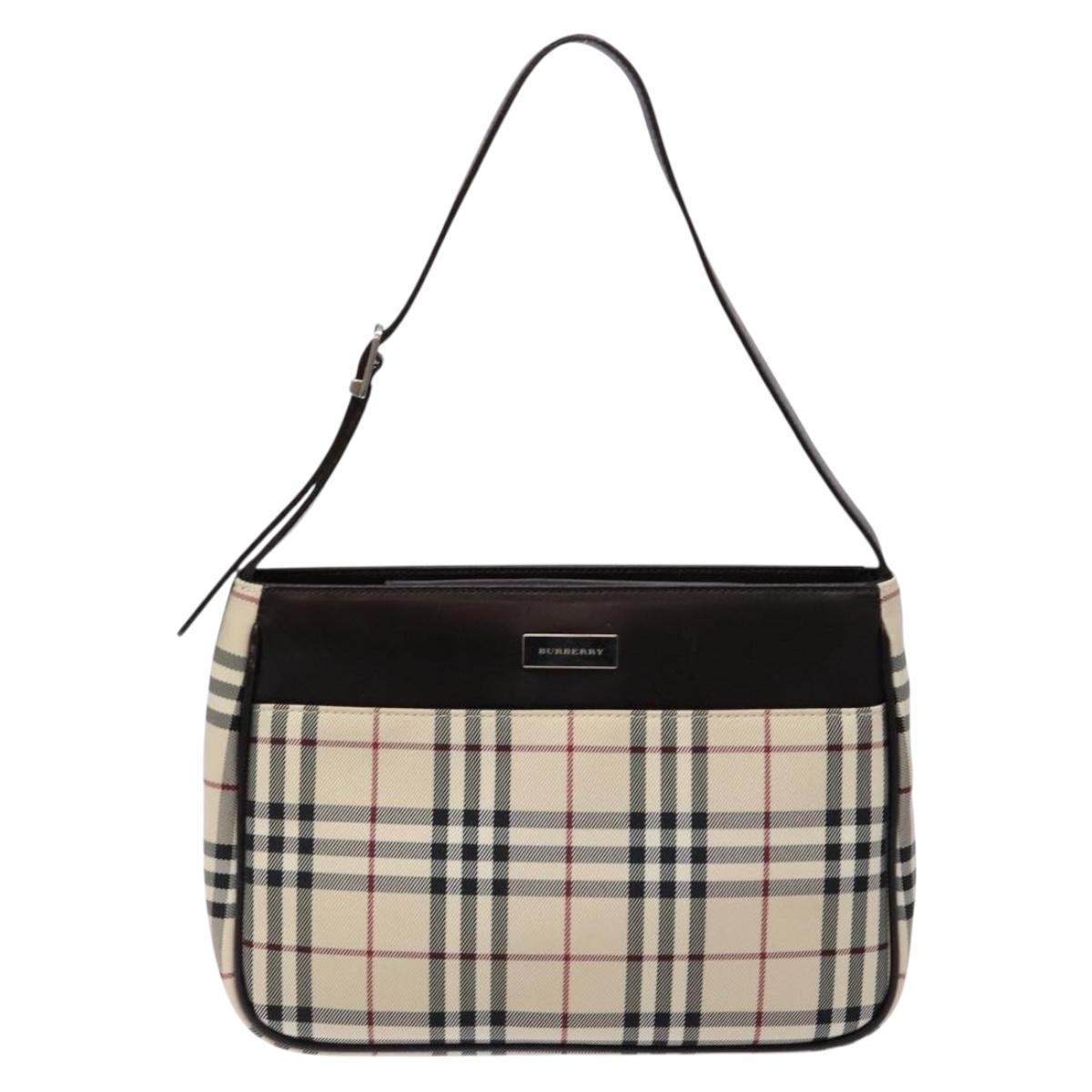 BURBERRY Nova Check Shoulder Bag Canvas Beige Silver Auth 138176