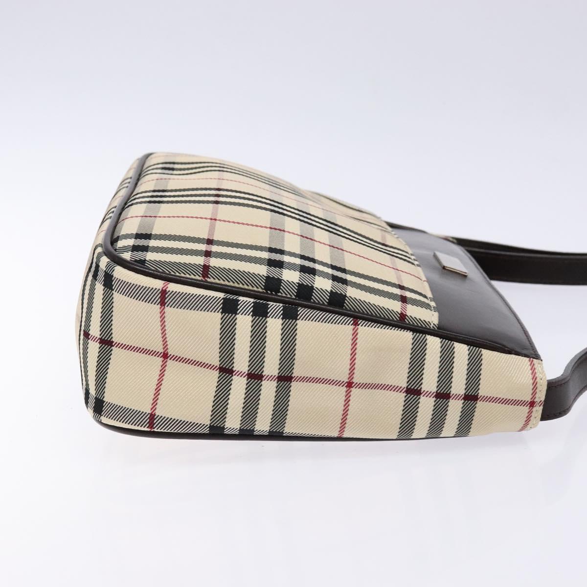 BURBERRY Nova Check Shoulder Bag Canvas Beige Silver Auth 138176