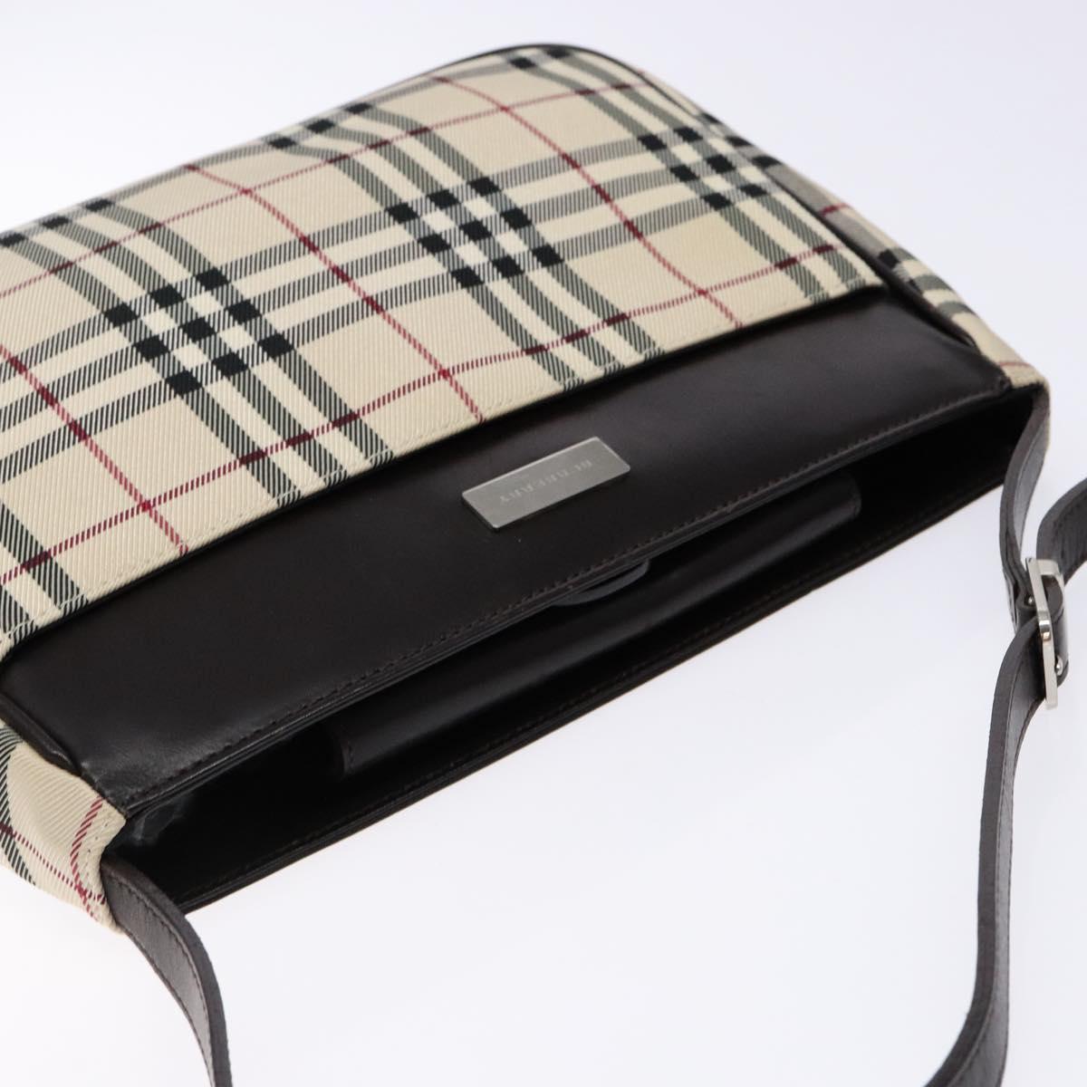 BURBERRY Nova Check Shoulder Bag Canvas Beige Silver Auth 138176