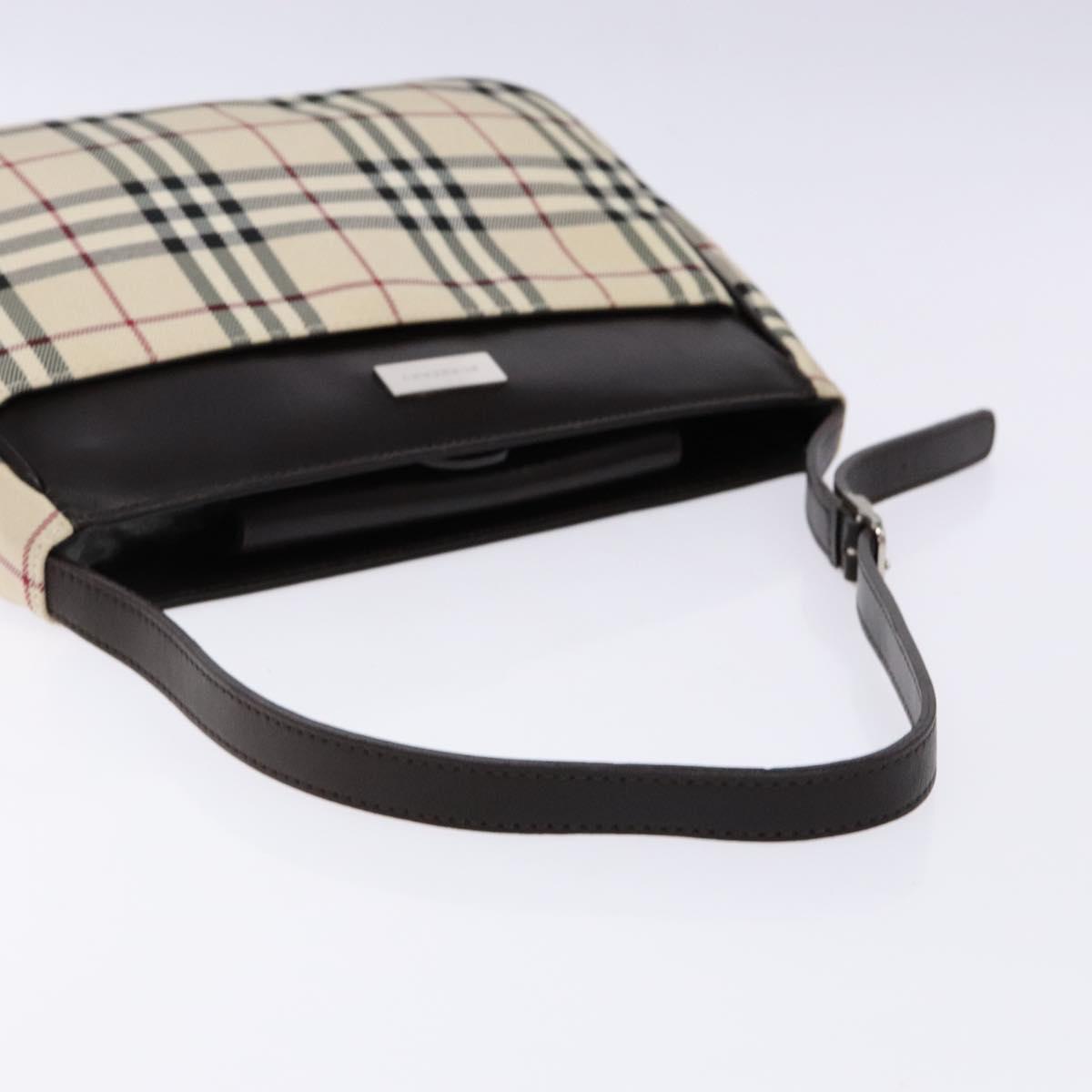 BURBERRY Nova Check Shoulder Bag Canvas Beige Silver Auth 138176