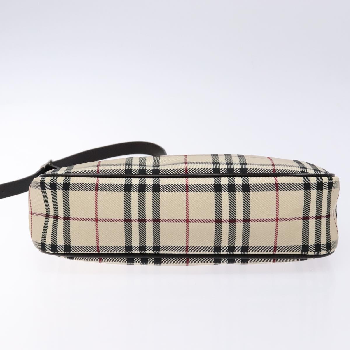 BURBERRY Nova Check Shoulder Bag Canvas Beige Silver Auth 138176