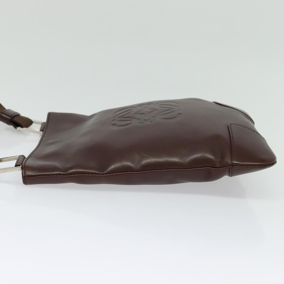 LOEWE Shoulder Bag Leather Brown Silver Auth 138181