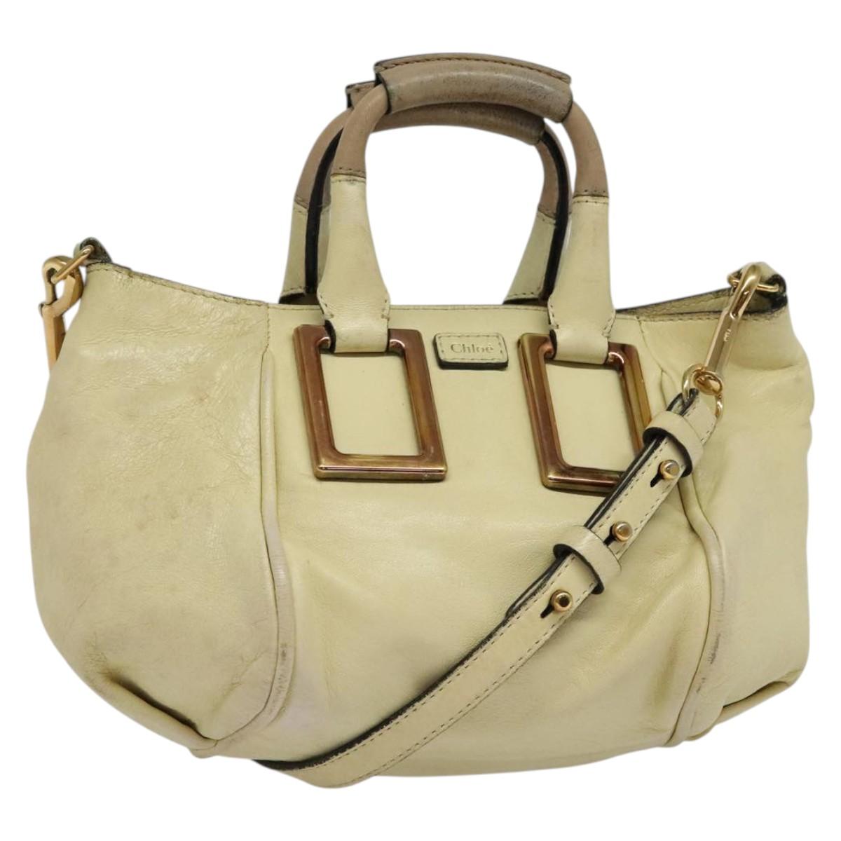 Chloe Etel Hand Bag Leather 2way Ivory Gold Auth 138190
