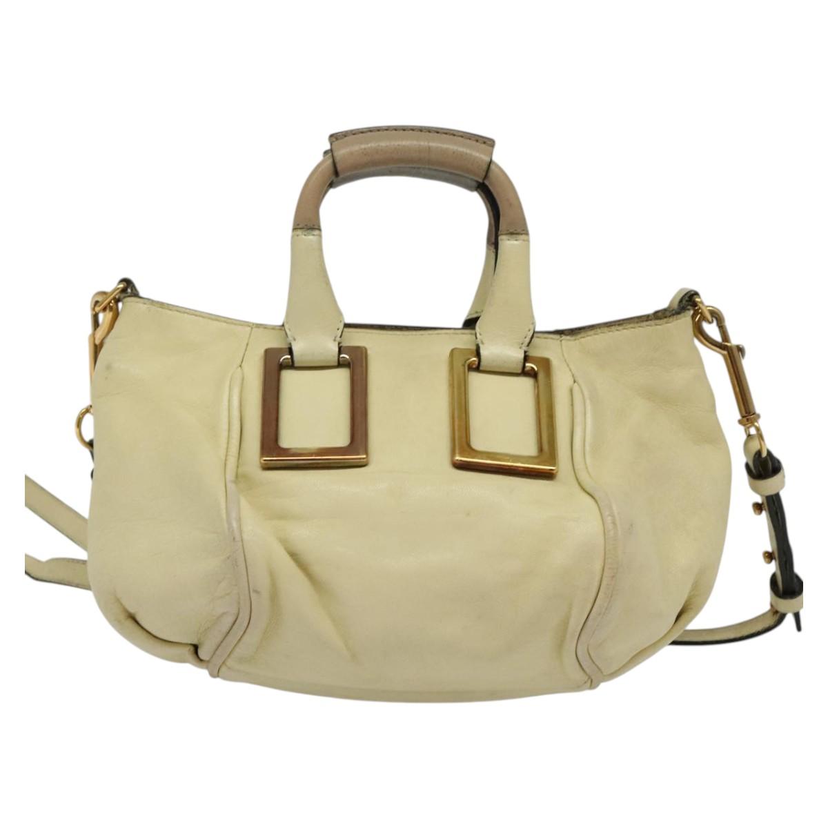 Chloe Etel Hand Bag Leather 2way Ivory Gold Auth 138190