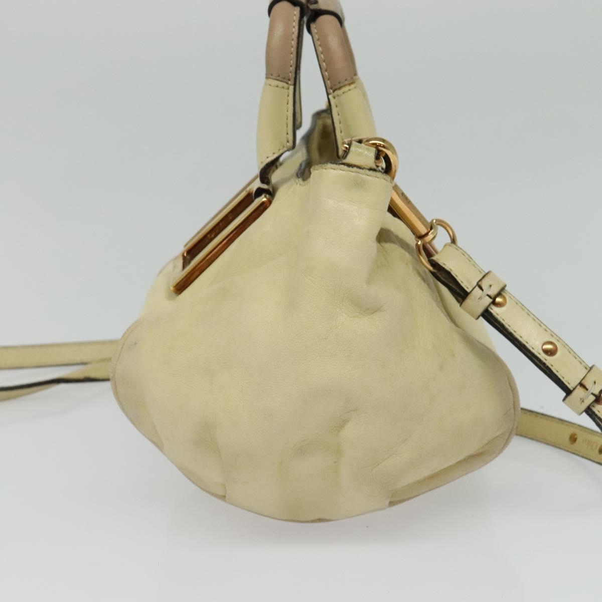 Chloe Etel Hand Bag Leather 2way Ivory Gold Auth 138190