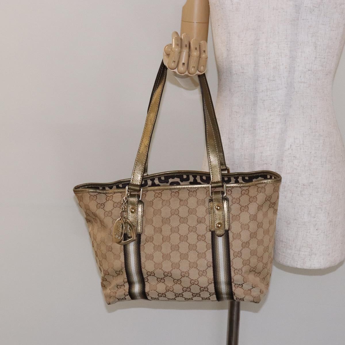 GUCCI GG Canvas Tote Bag Beige Gold 137396 Auth 138191