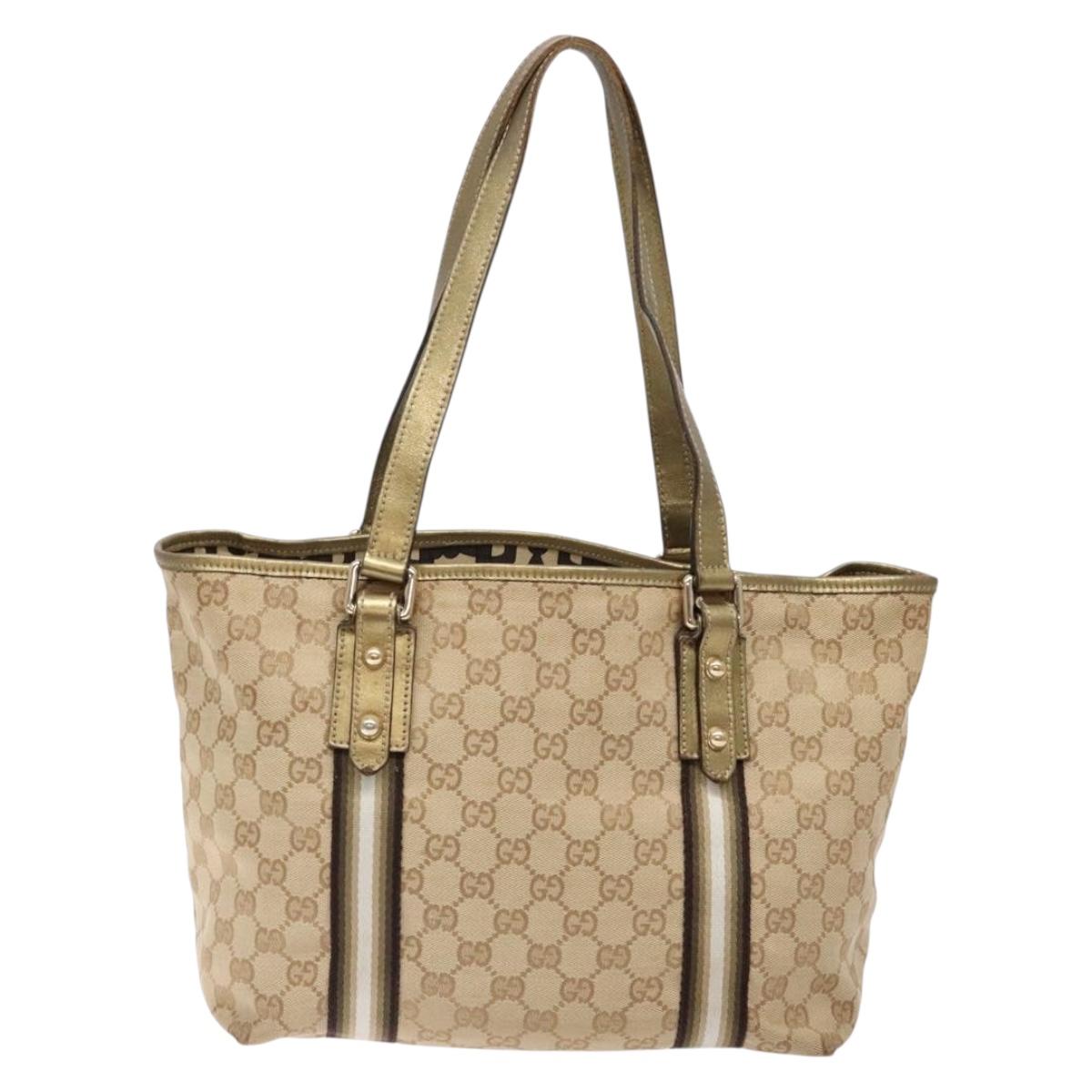 GUCCI GG Canvas Tote Bag Beige Gold 137396 Auth 138191