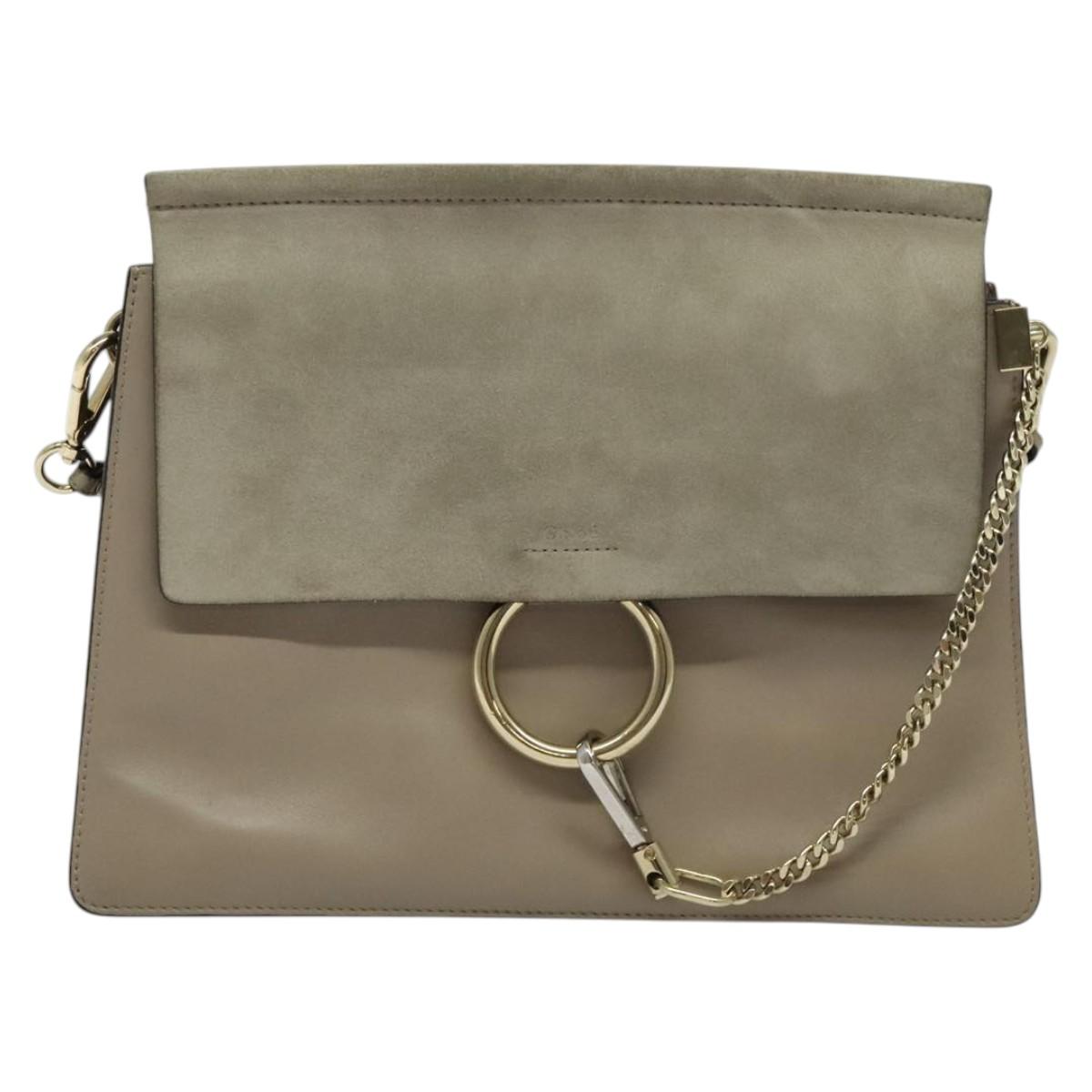 Chloe Fay Shoulder Bag Suede Leather Gray Gold Auth 138204