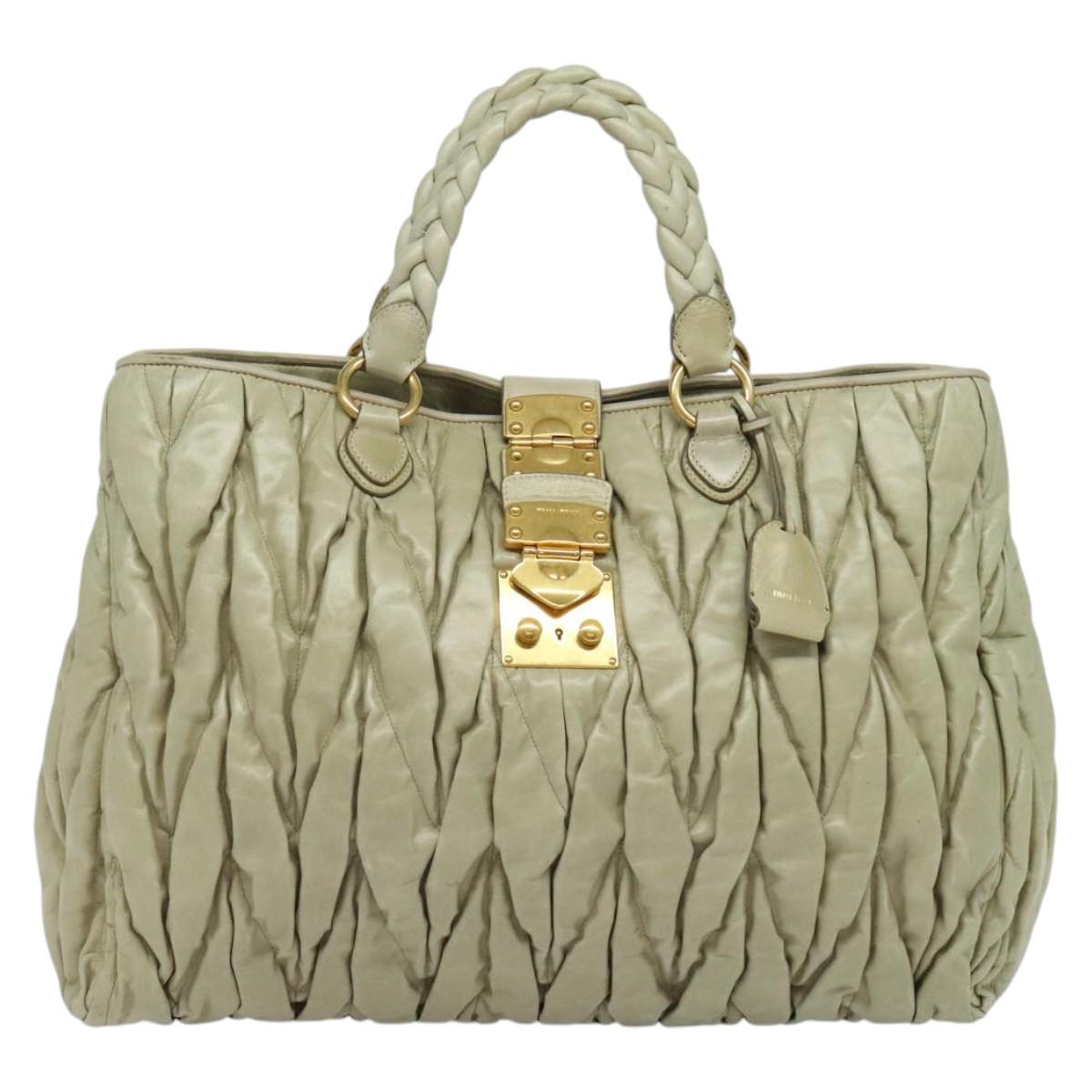 Miu Miu Matelasse Hand Bag Leather Ivory Gold Auth 138209