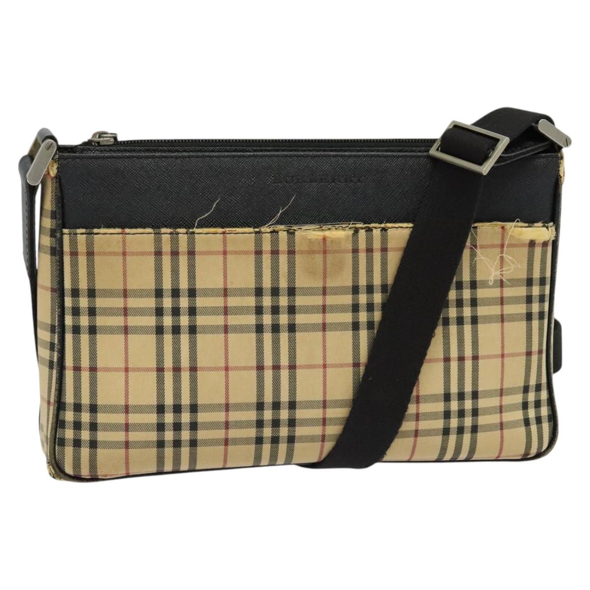 BURBERRY Nova Check Shoulder Bag Canvas Beige Silver Auth 138221