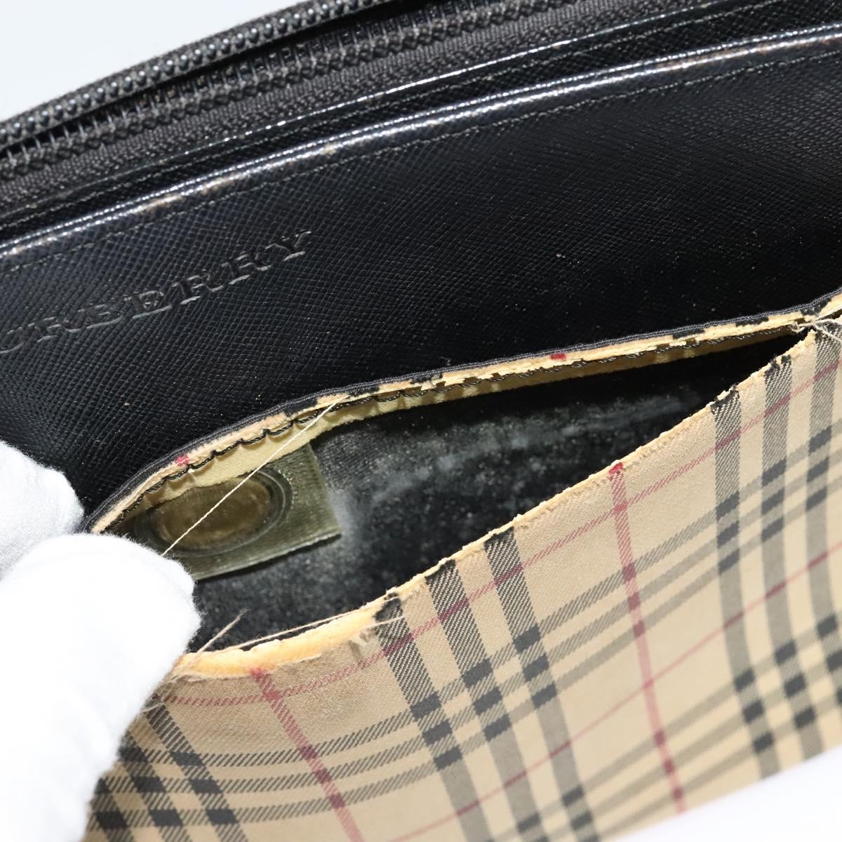 BURBERRY Nova Check Shoulder Bag Canvas Beige Silver Auth 138221