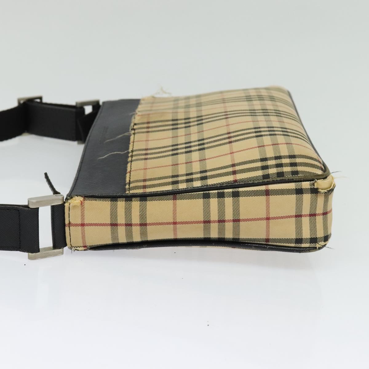BURBERRY Nova Check Shoulder Bag Canvas Beige Silver Auth 138221