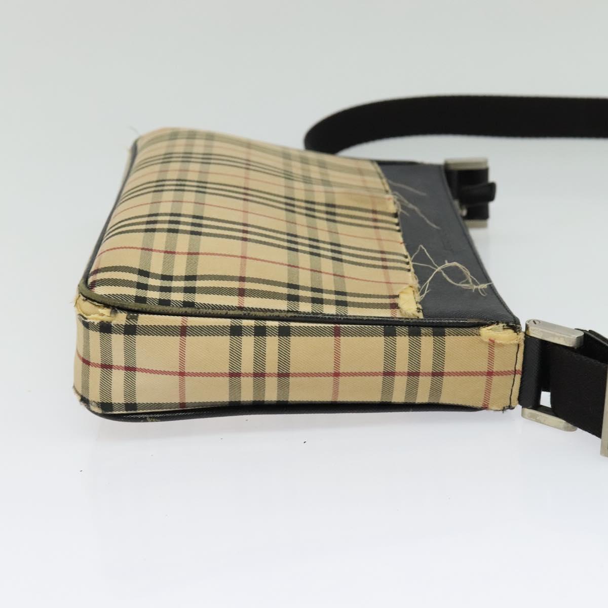 BURBERRY Nova Check Shoulder Bag Canvas Beige Silver Auth 138221